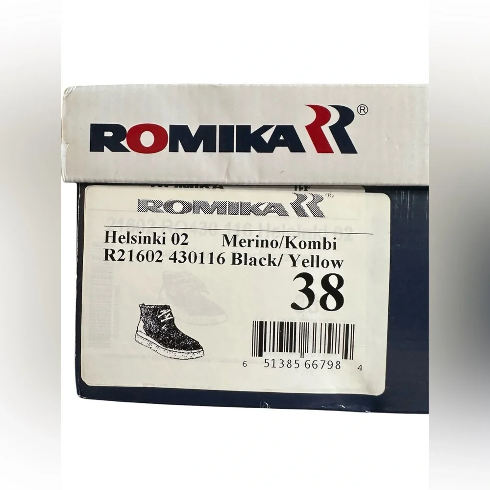 Romika Womens Helsinki 02 Boot Black Yellow Merino Kombi 38 US 7 New Plaid y2k